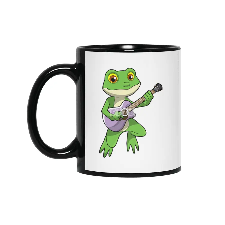 Frog at Music with Guitar Siyah Kupa