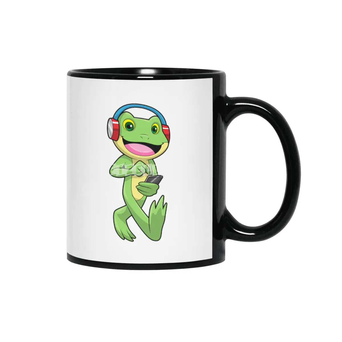 Frog at Music with Headphone Siyah Kupa