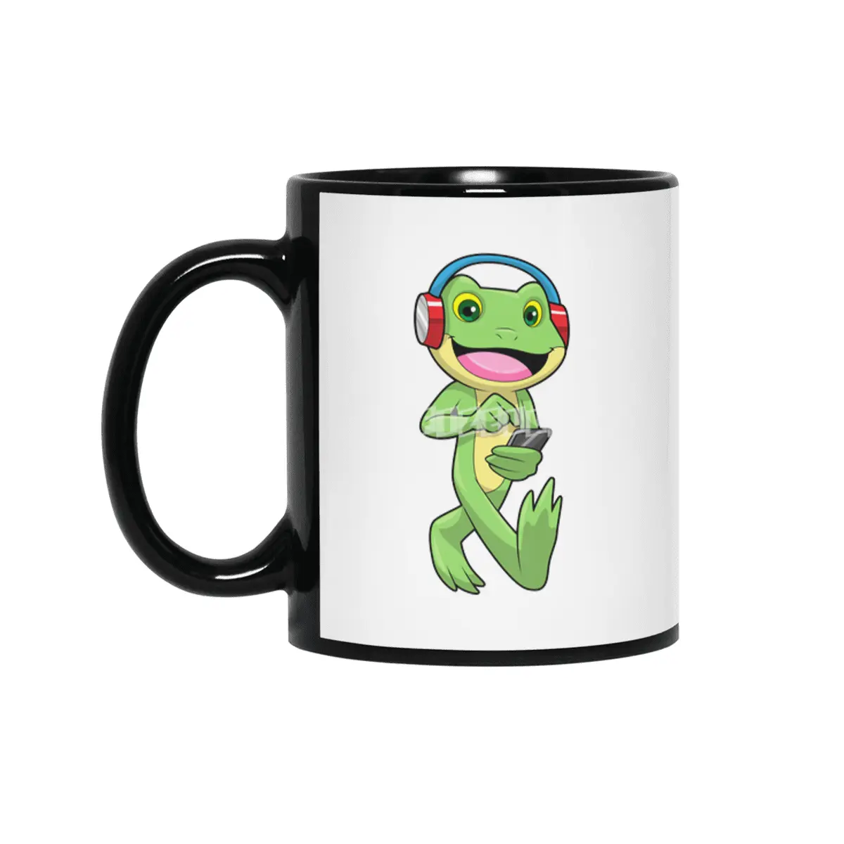 Frog at Music with Headphone Siyah Kupa