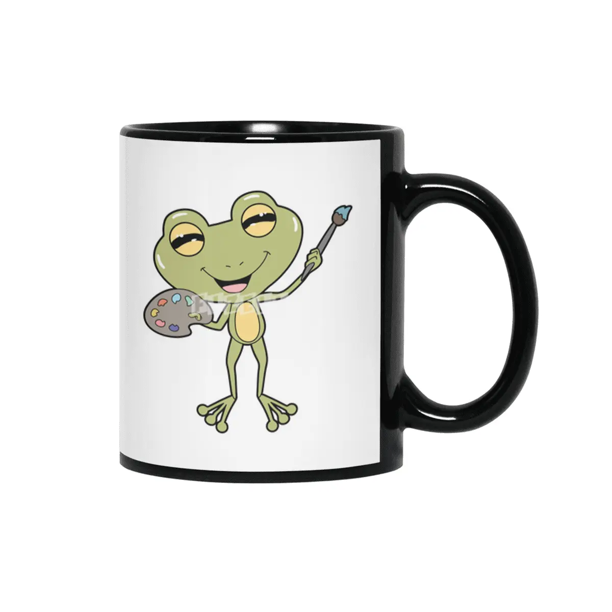 Frog at Painting with Brush & Paint Siyah Kupa