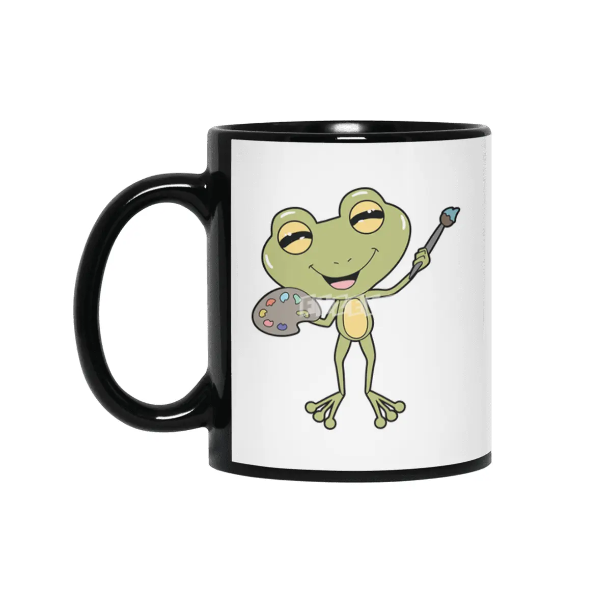 Frog at Painting with Brush & Paint Siyah Kupa
