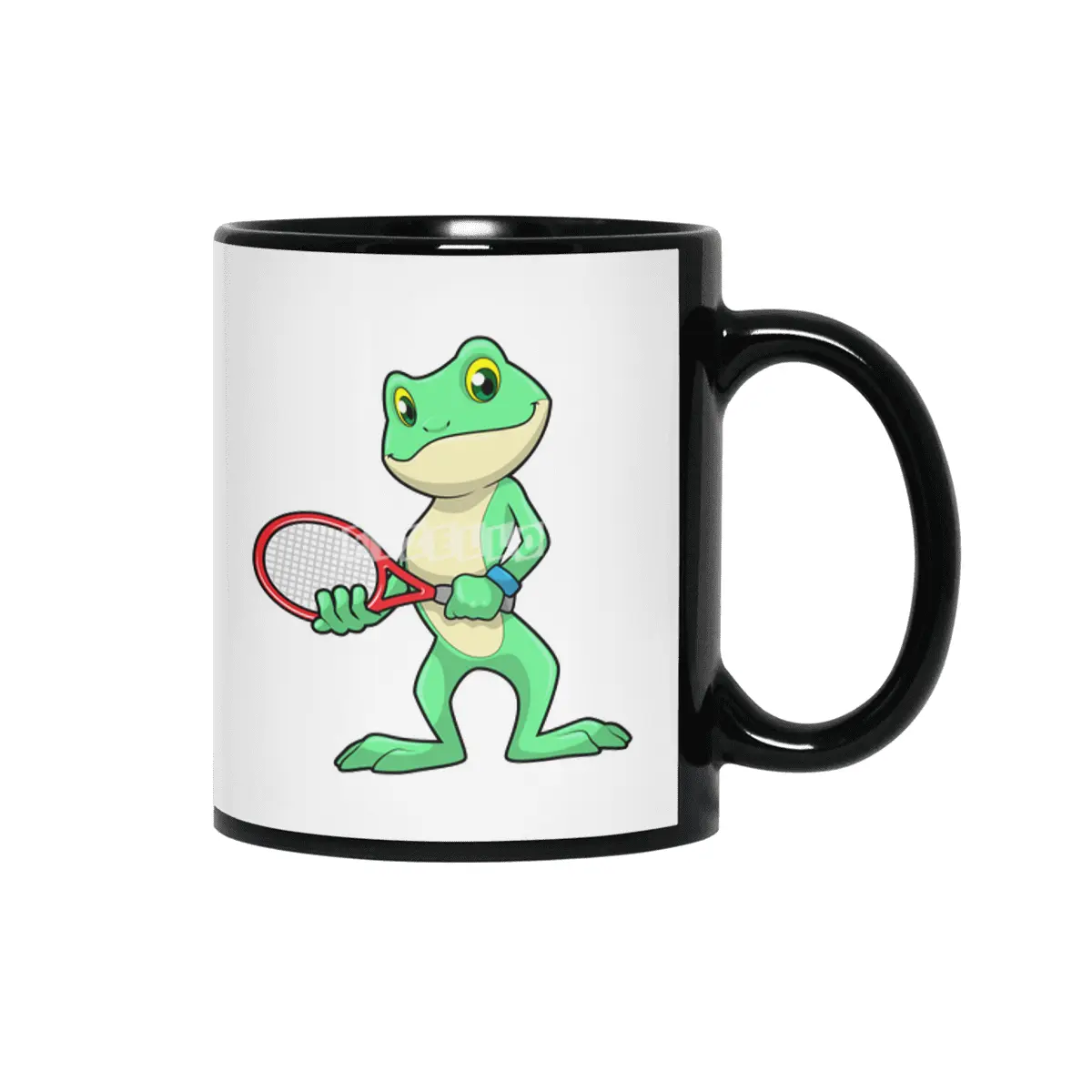 Frog at Tennis with Tennis racket Siyah Kupa