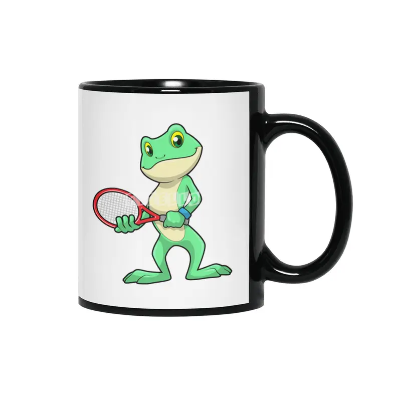 Frog at Tennis with Tennis racket Siyah Kupa