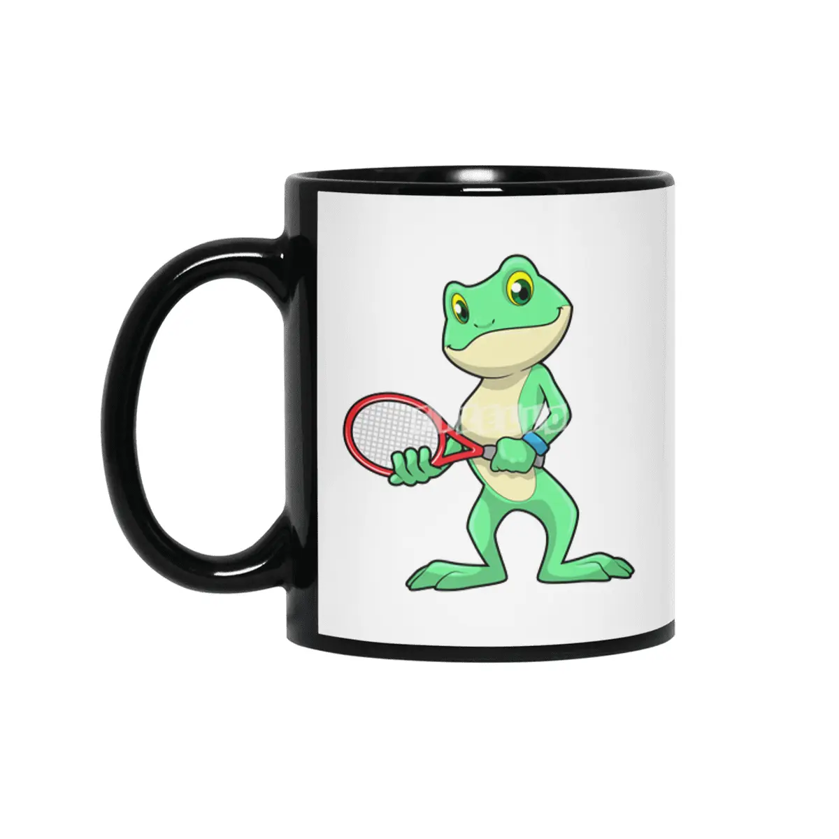Frog at Tennis with Tennis racket Siyah Kupa
