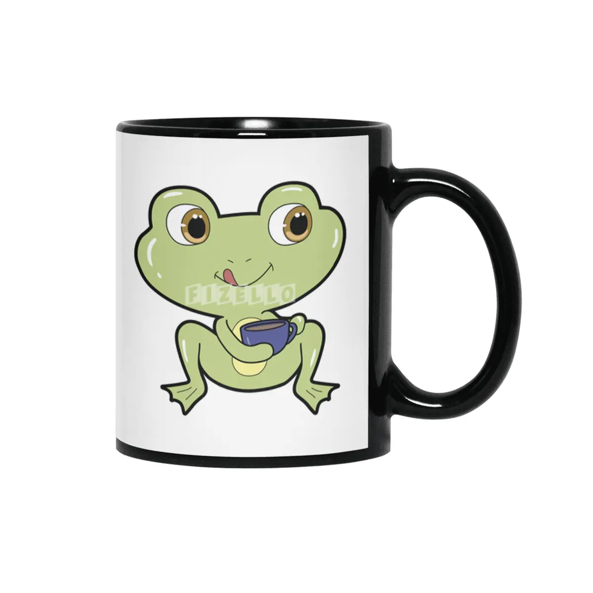 Frog with Cup of Coffee Siyah Kupa