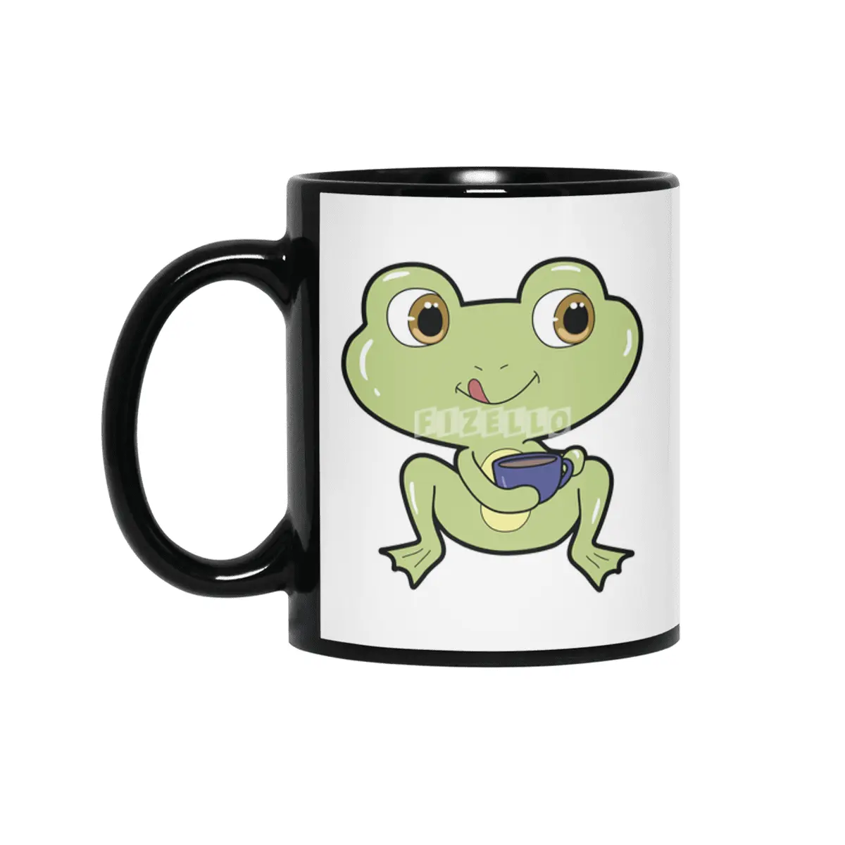 Frog with Cup of Coffee Siyah Kupa