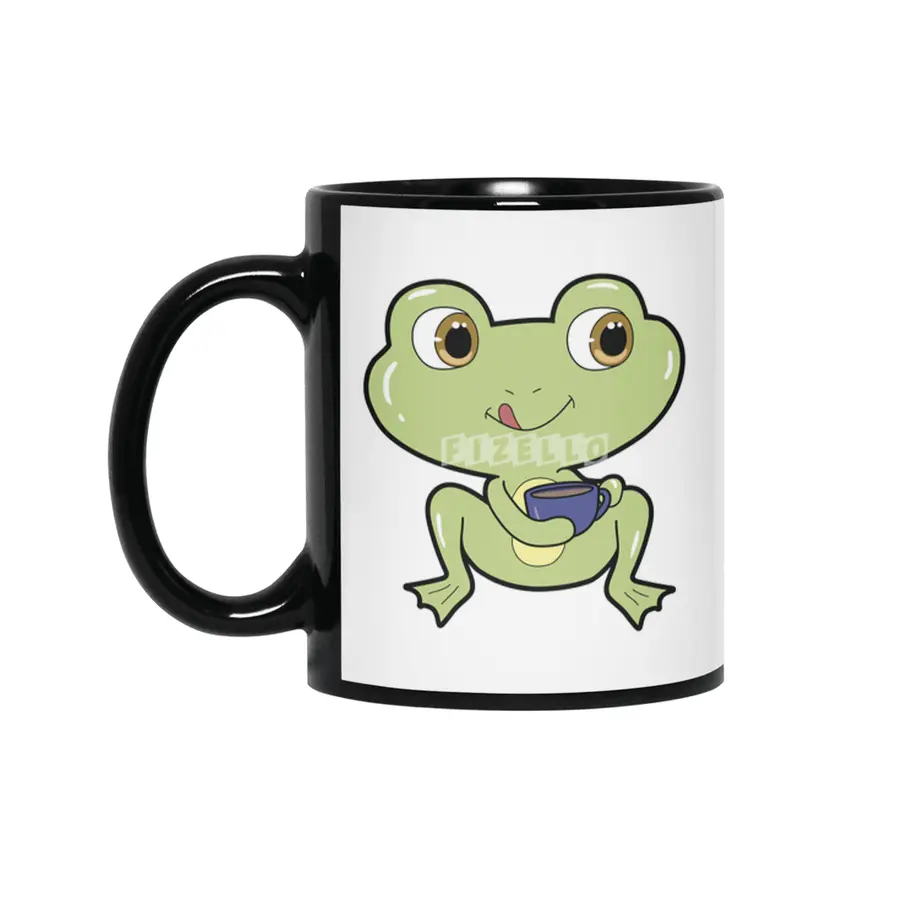 Frog with Cup of Coffee Siyah Kupa
