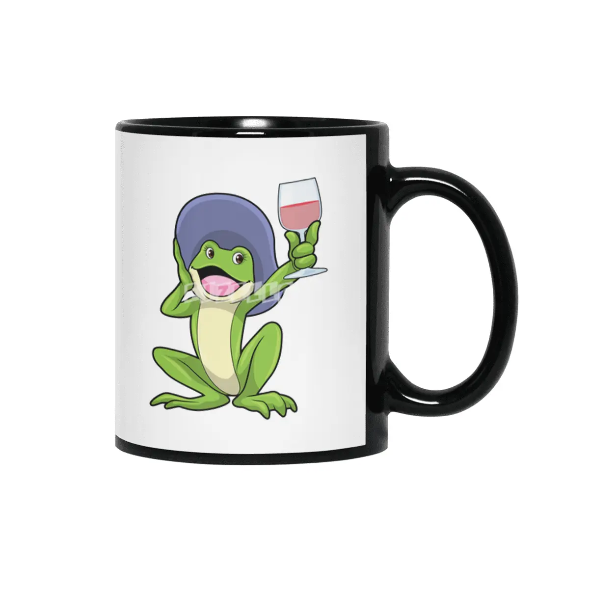 Frog with Glass of Red wine & Hat Siyah Kupa