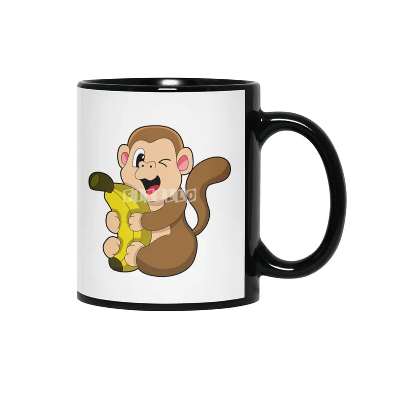 Funny Monkey with Banana Siyah Kupa