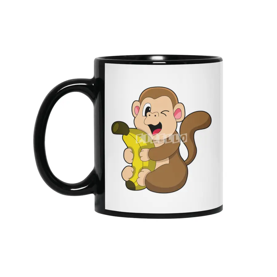 Funny Monkey with Banana Siyah Kupa