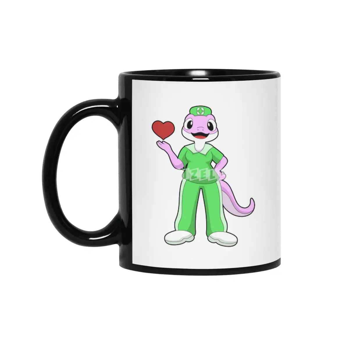 Geko as Nurse with Heart Siyah Kupa