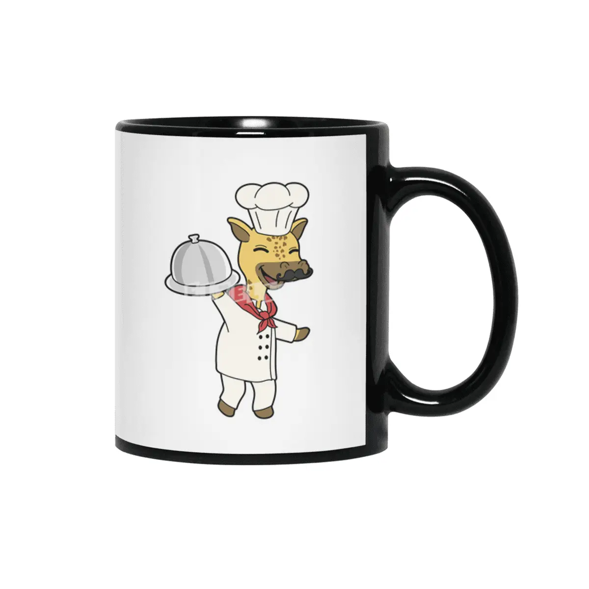 Giraffe as Chef with Cooking apron & Platter Siyah Kupa
