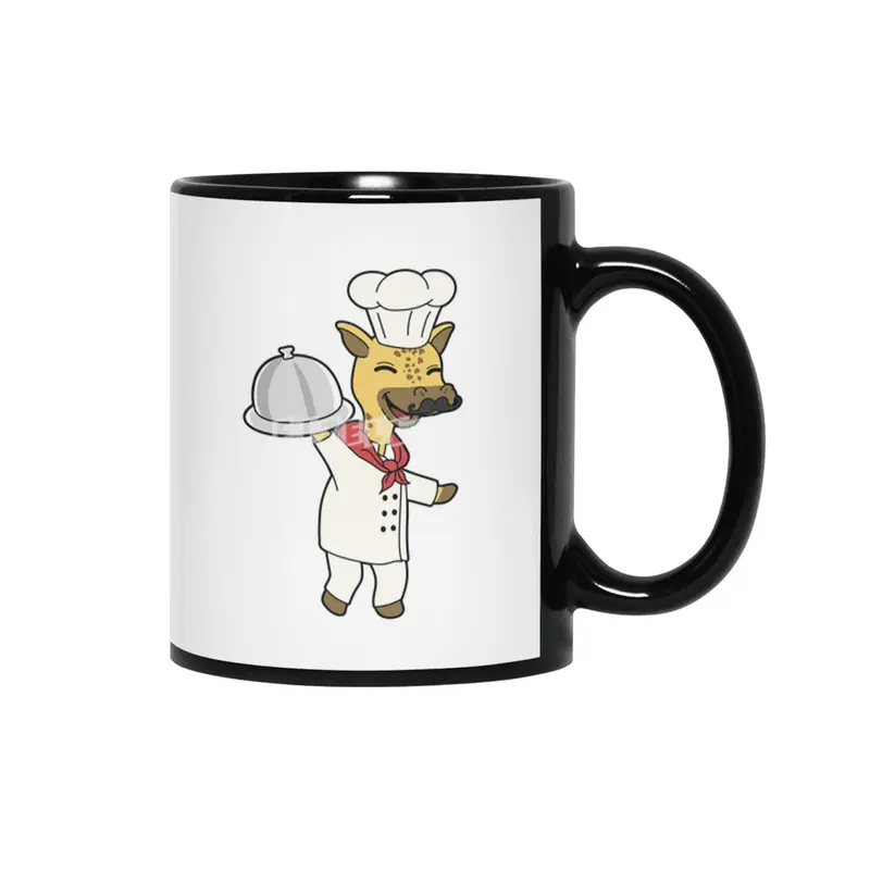 Giraffe as Chef with Cooking apron & Platter Siyah Kupa