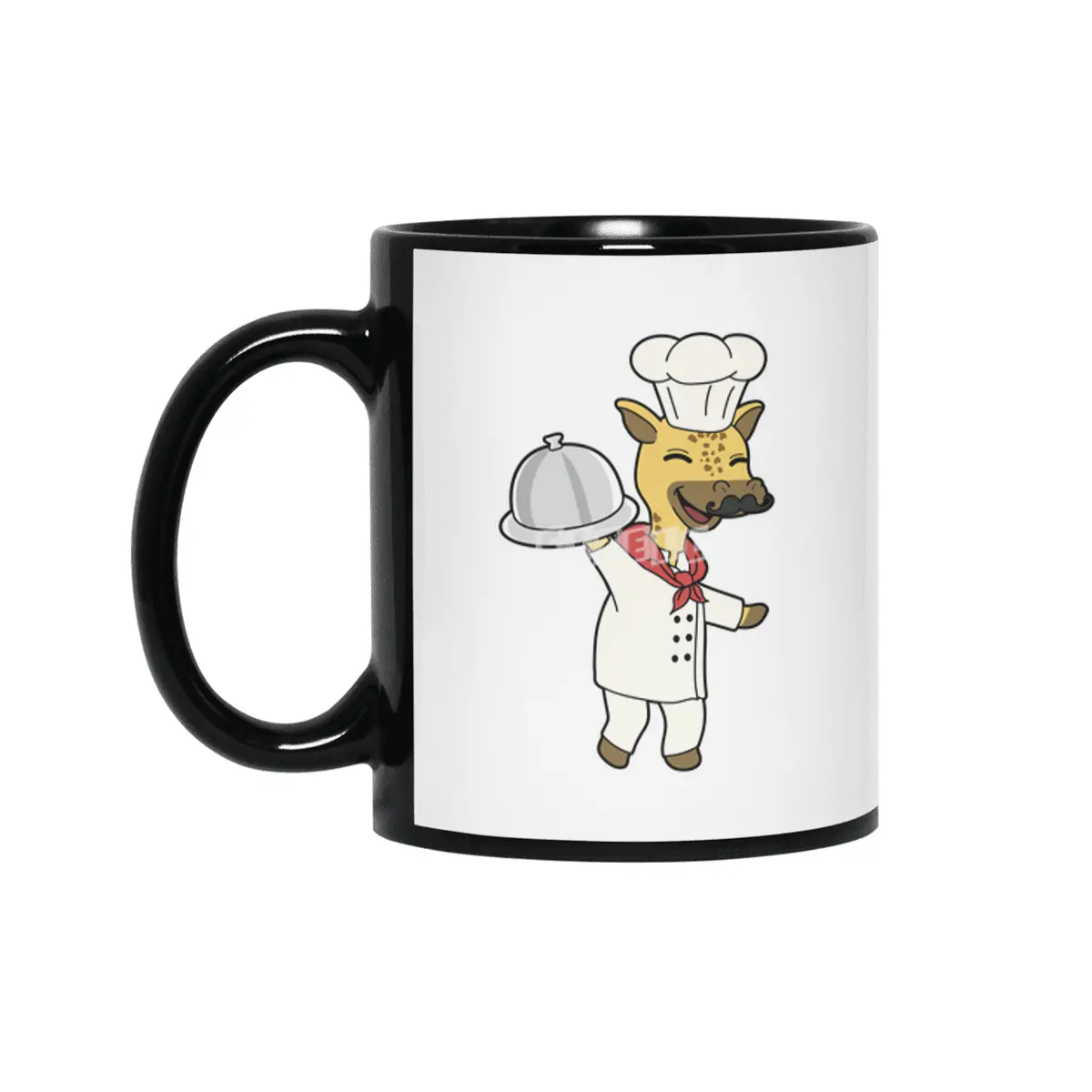 Giraffe as Chef with Cooking apron & Platter Siyah Kupa