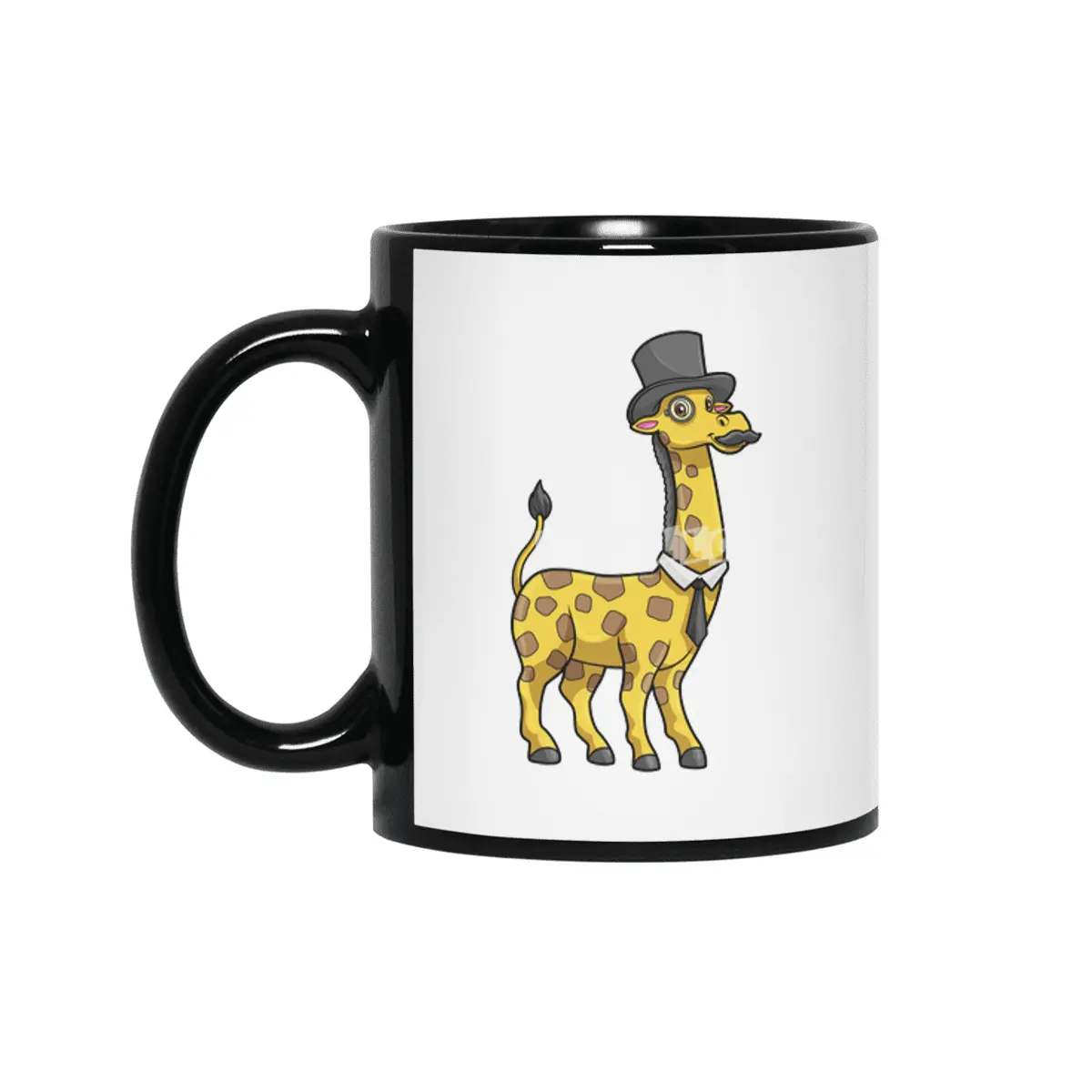 Giraffe as Gentleman with Hat, Tie and Mustache Siyah Kupa