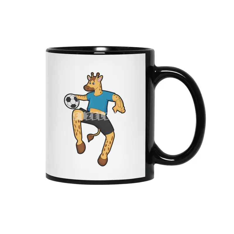 Giraffe as Soccer player with Soccer ball Siyah Kupa