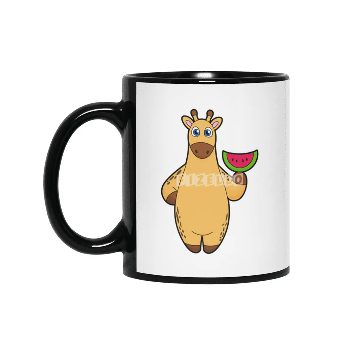 Giraffe at Eating with Watermelon Siyah Kupa