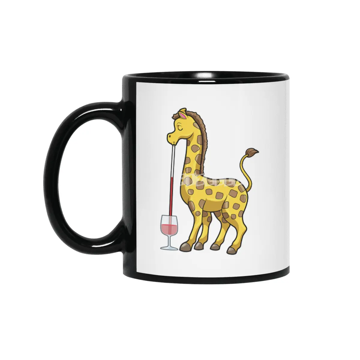 Giraffe at Party with Glass of Red wine Siyah Kupa