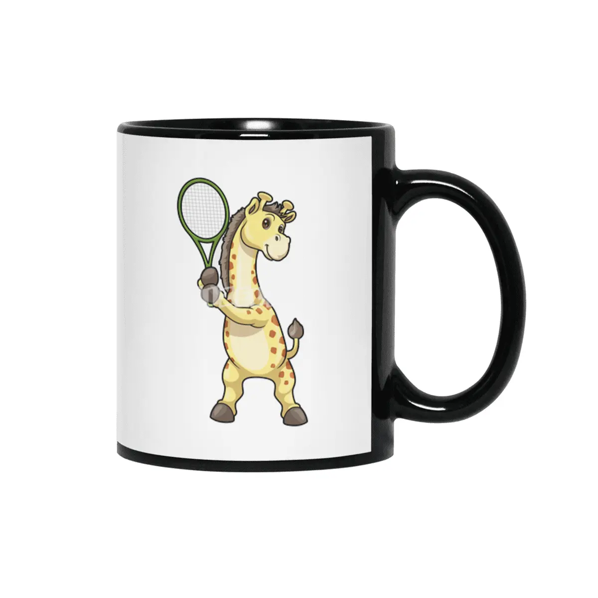 Giraffe at Tennis with Tennis racket Siyah Kupa