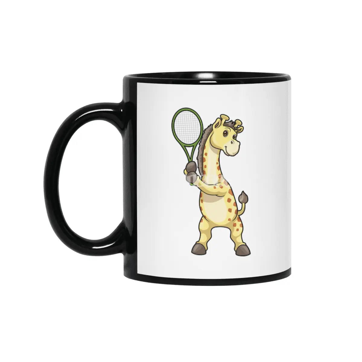 Giraffe at Tennis with Tennis racket Siyah Kupa