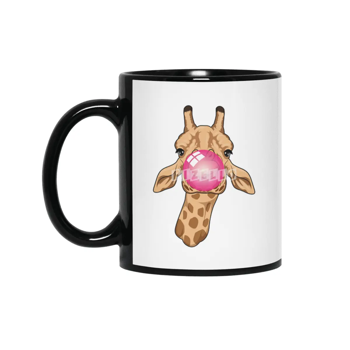 Giraffe with Bubblegum Siyah Kupa
