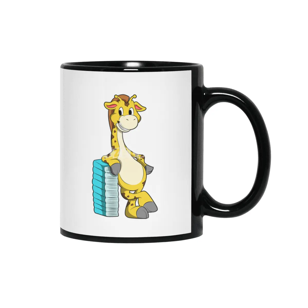 Giraffe with Stack of Books Siyah Kupa