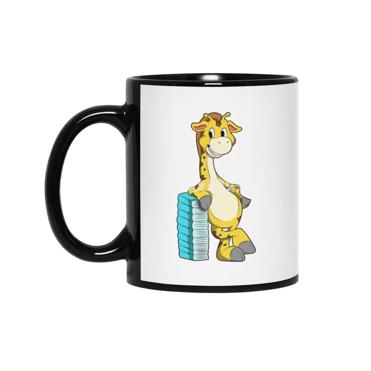Giraffe with Stack of Books Siyah Kupa