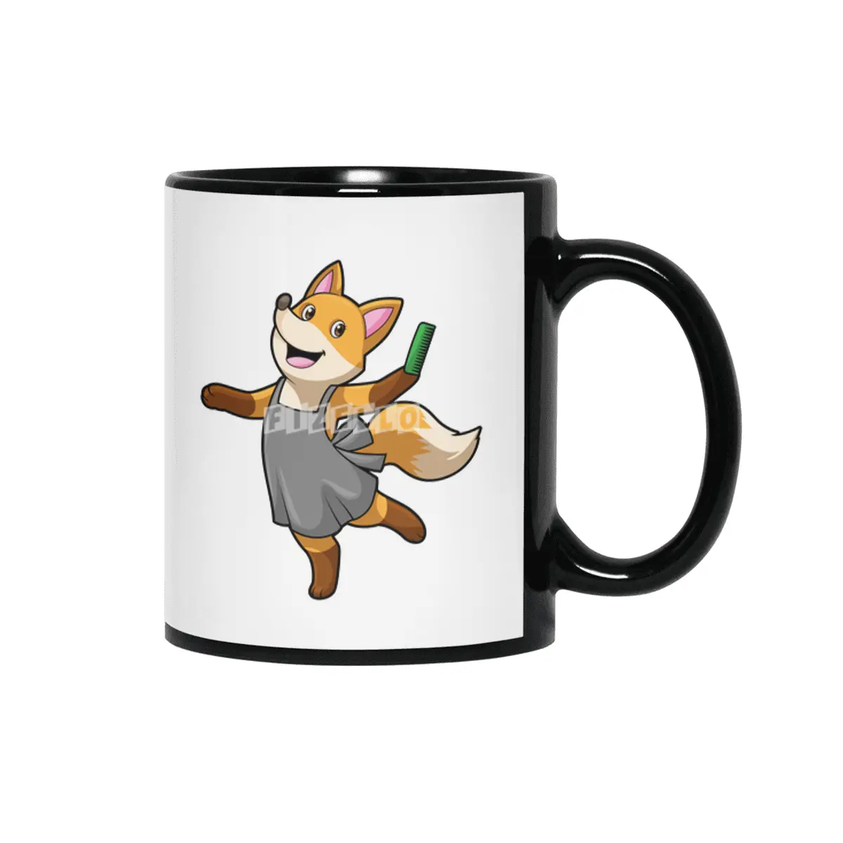 Fox as Hairdresser with Scissors Siyah Kupa