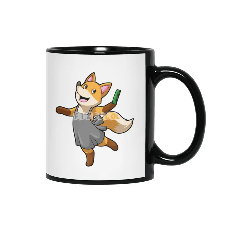 Fox as Hairdresser with Scissors Siyah Kupa