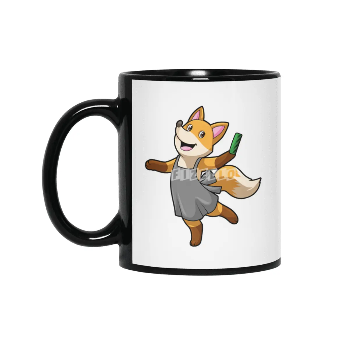 Fox as Hairdresser with Scissors Siyah Kupa