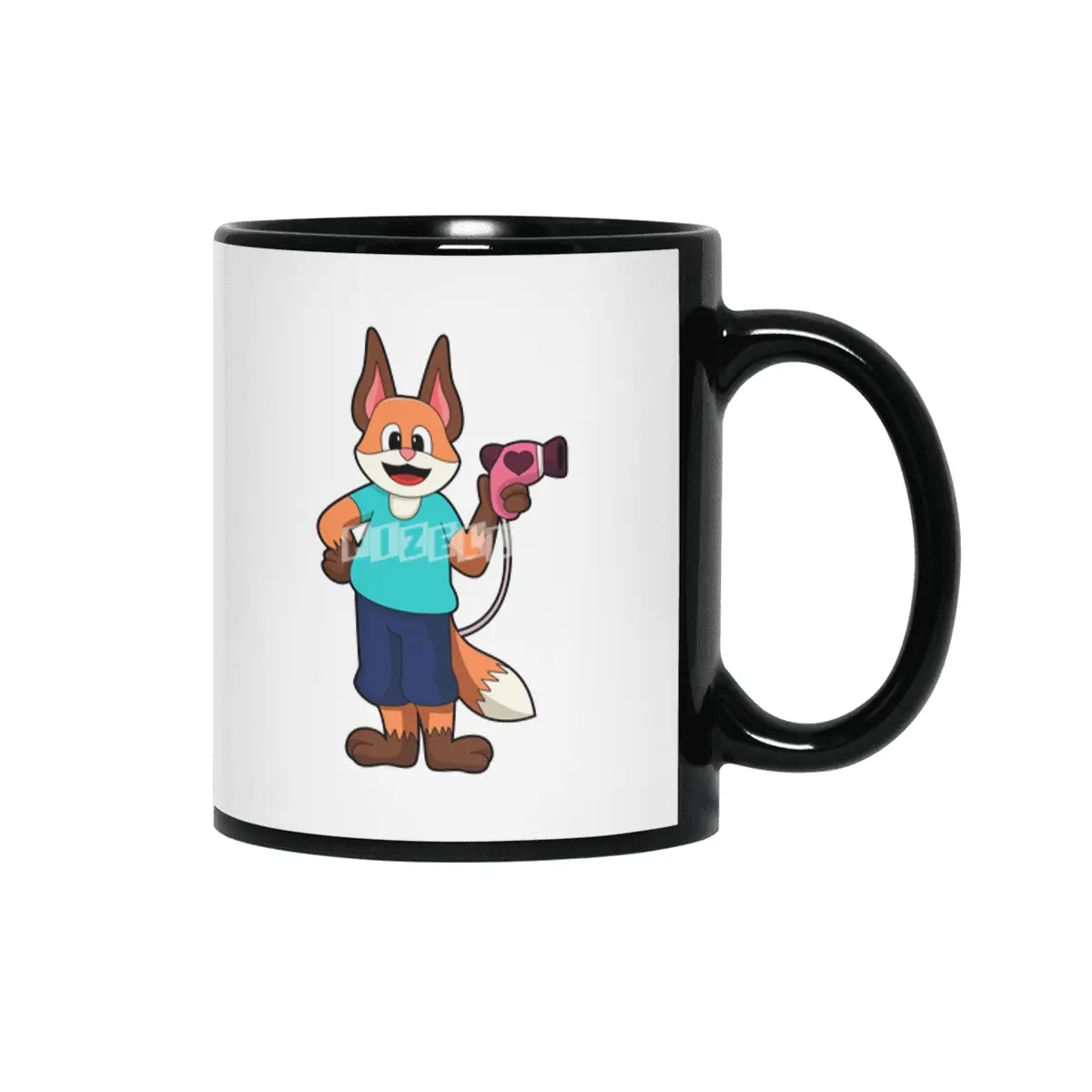 Fox as Hairdresser with Hairdryer Siyah Kupa
