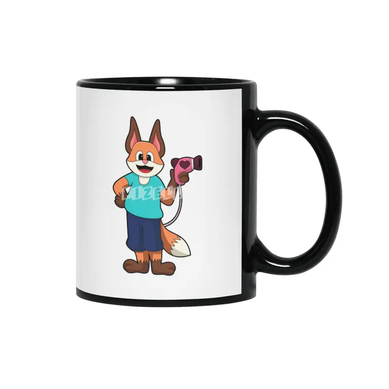 Fox as Hairdresser with Hairdryer Siyah Kupa