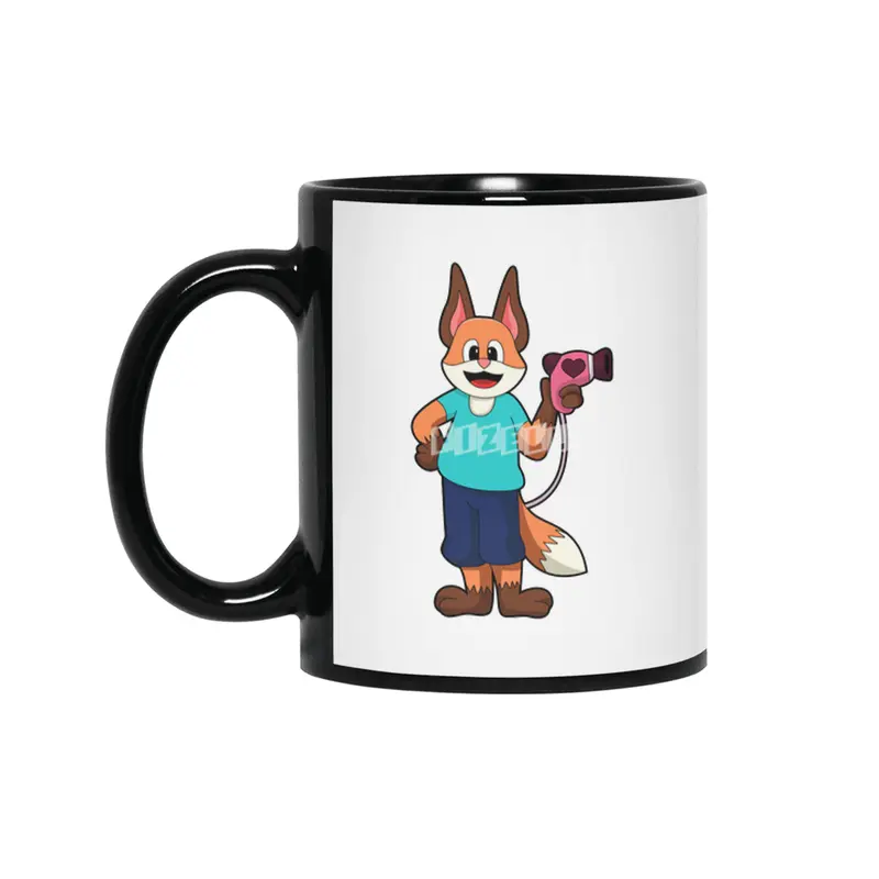 Fox as Hairdresser with Hairdryer Siyah Kupa