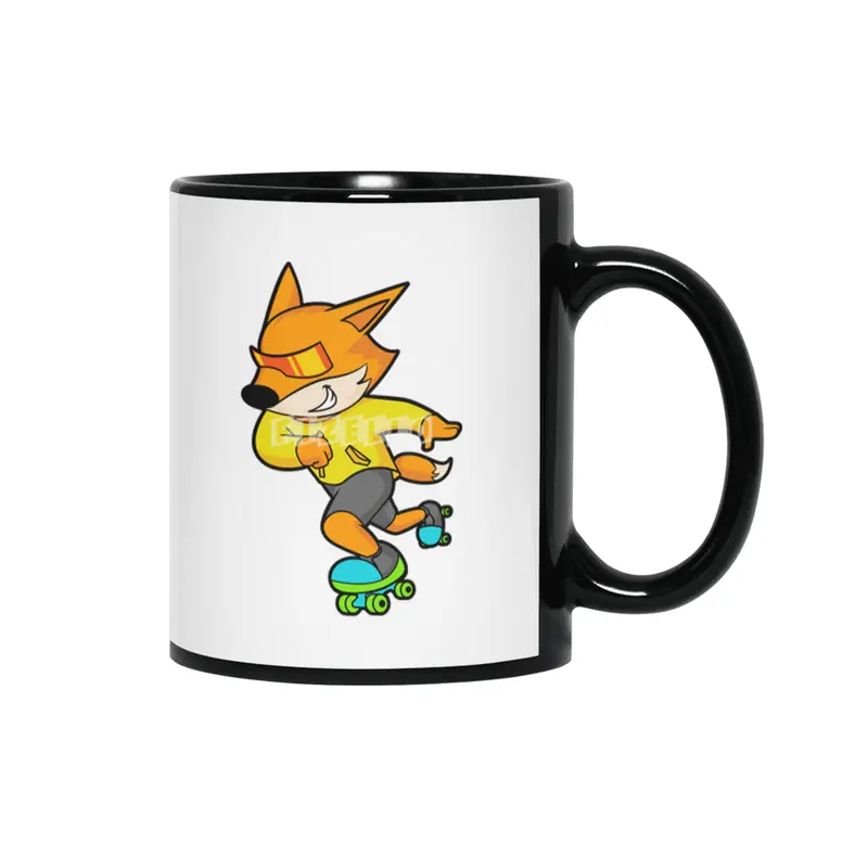Fox as Skater with Roller skates Siyah Kupa
