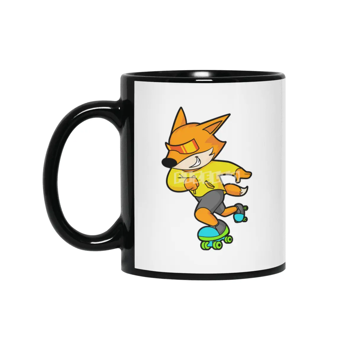 Fox as Skater with Roller skates Siyah Kupa