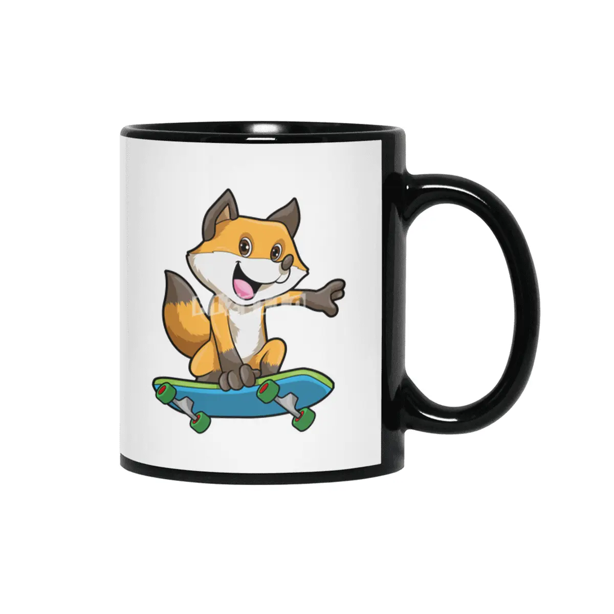 Fox as Skater with Skateboard Siyah Kupa
