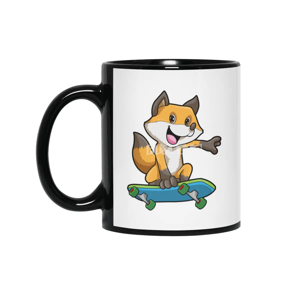 Fox as Skater with Skateboard Siyah Kupa
