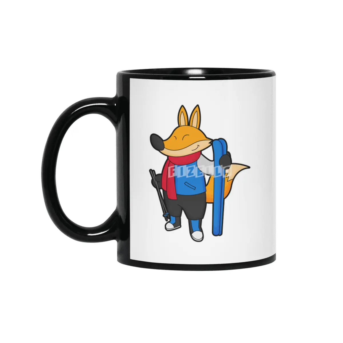 Fox as Skier with Ski Siyah Kupa