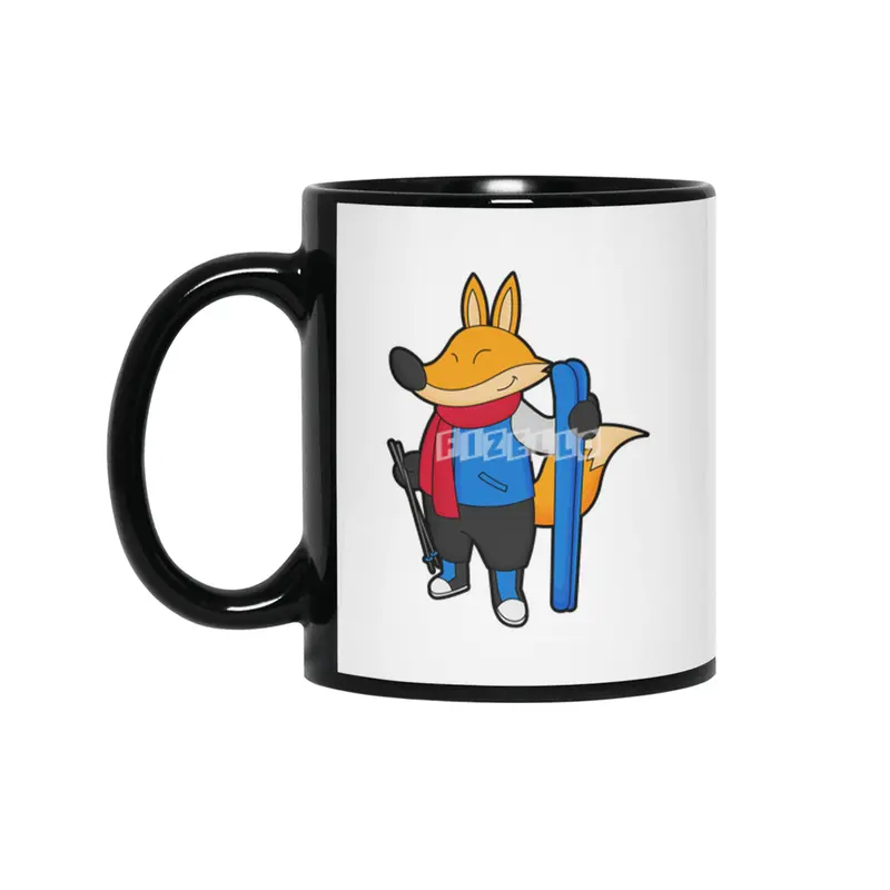 Fox as Skier with Ski Siyah Kupa