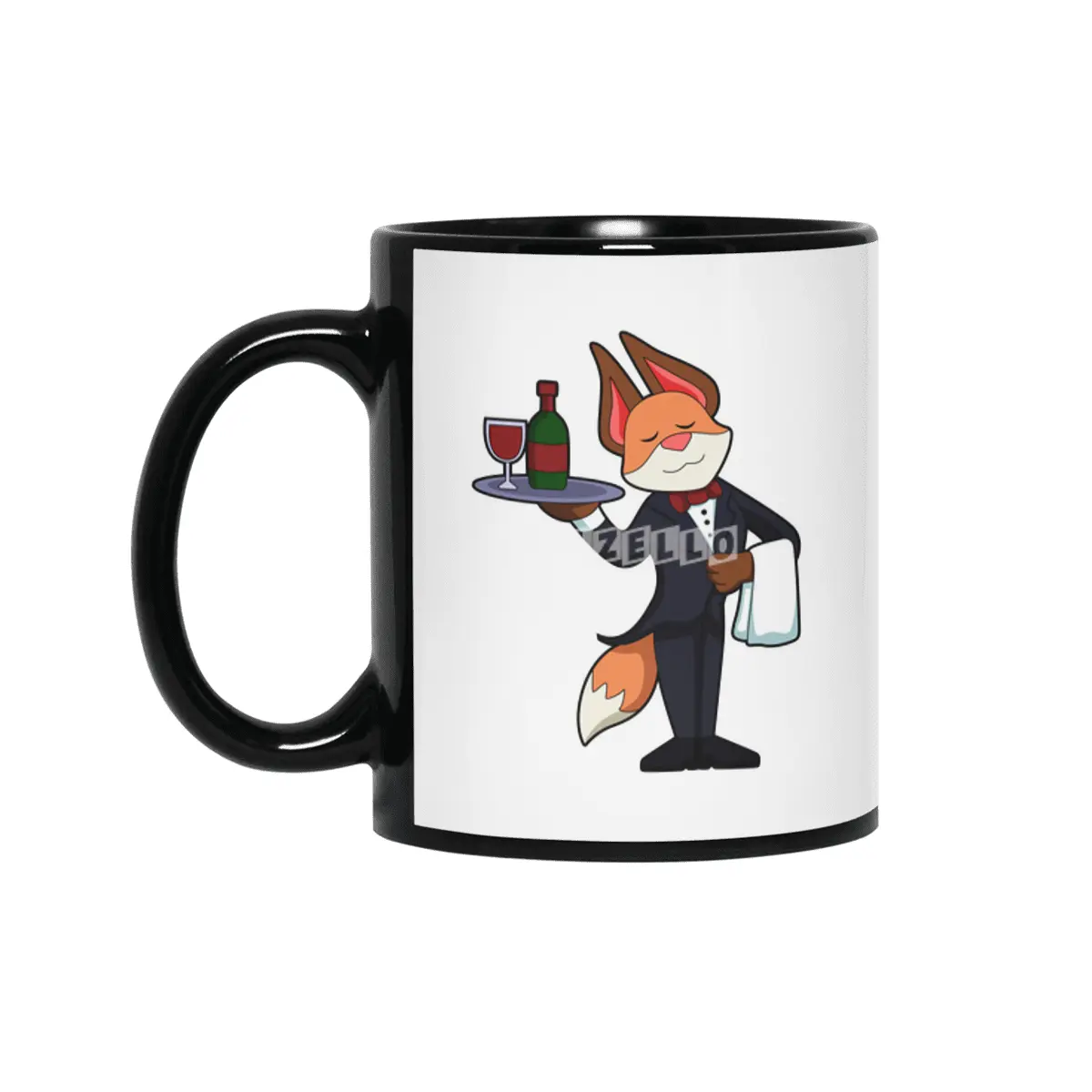 Fox as Waiter with Platter and Red wine Siyah Kupa