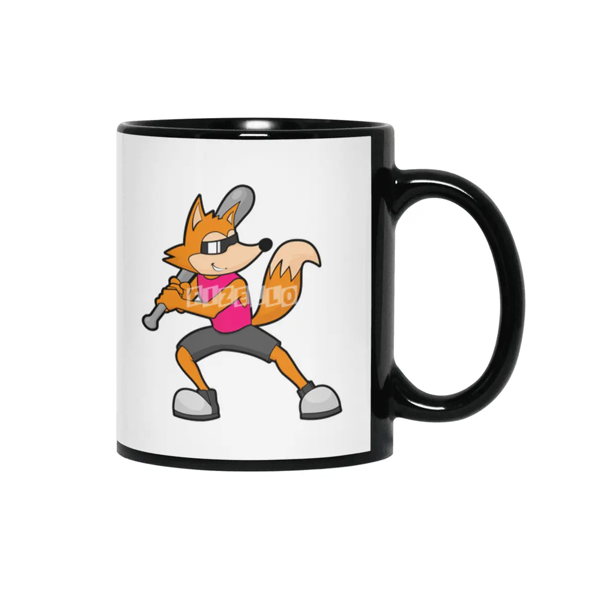 Fox at Baseball with Baseball bat Siyah Kupa