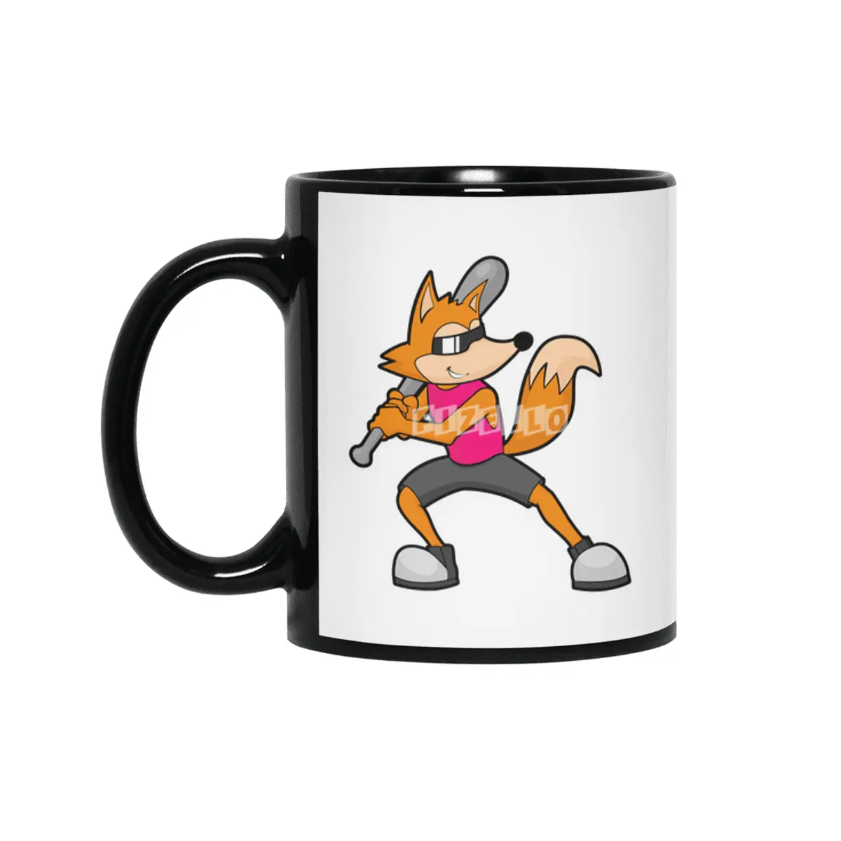 Fox at Baseball with Baseball bat Siyah Kupa