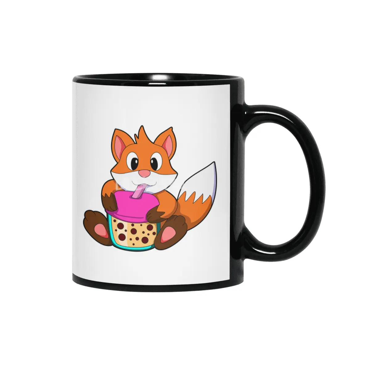 Fox at Drinking a Drink with Drinking straw Siyah Kupa