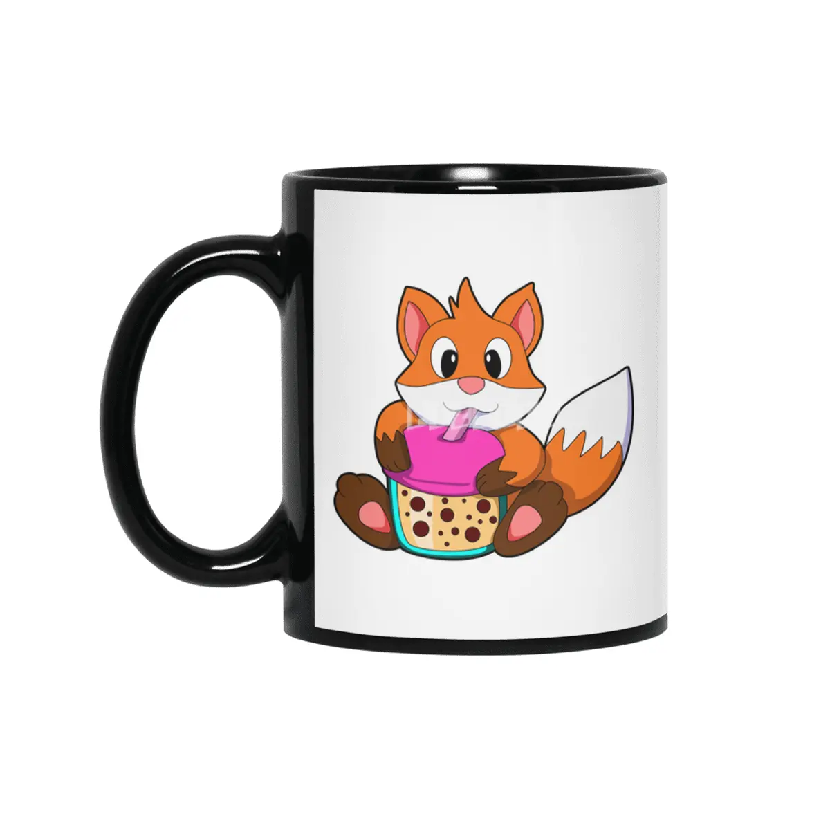 Fox at Drinking a Drink with Drinking straw Siyah Kupa