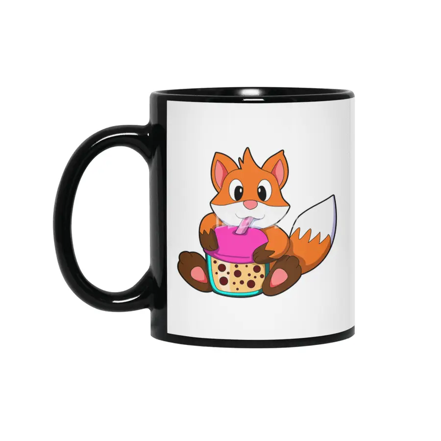 Fox at Drinking a Drink with Drinking straw Siyah Kupa