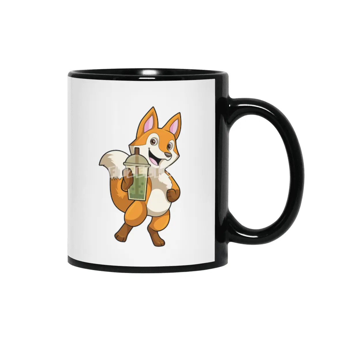 Fox at Drinking with Bubble Tea Siyah Kupa