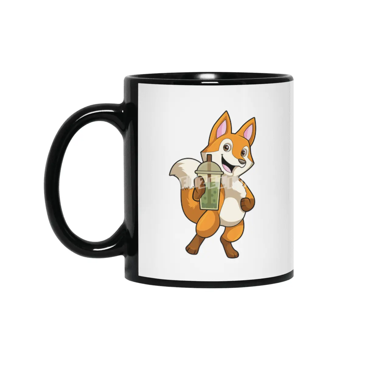 Fox at Drinking with Bubble Tea Siyah Kupa