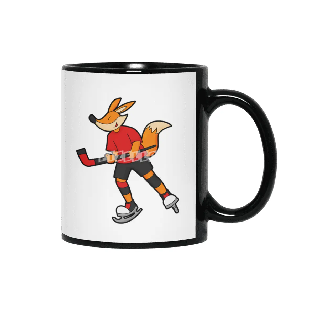 Fox at Ice hockey with Ice hockey stick Siyah Kupa