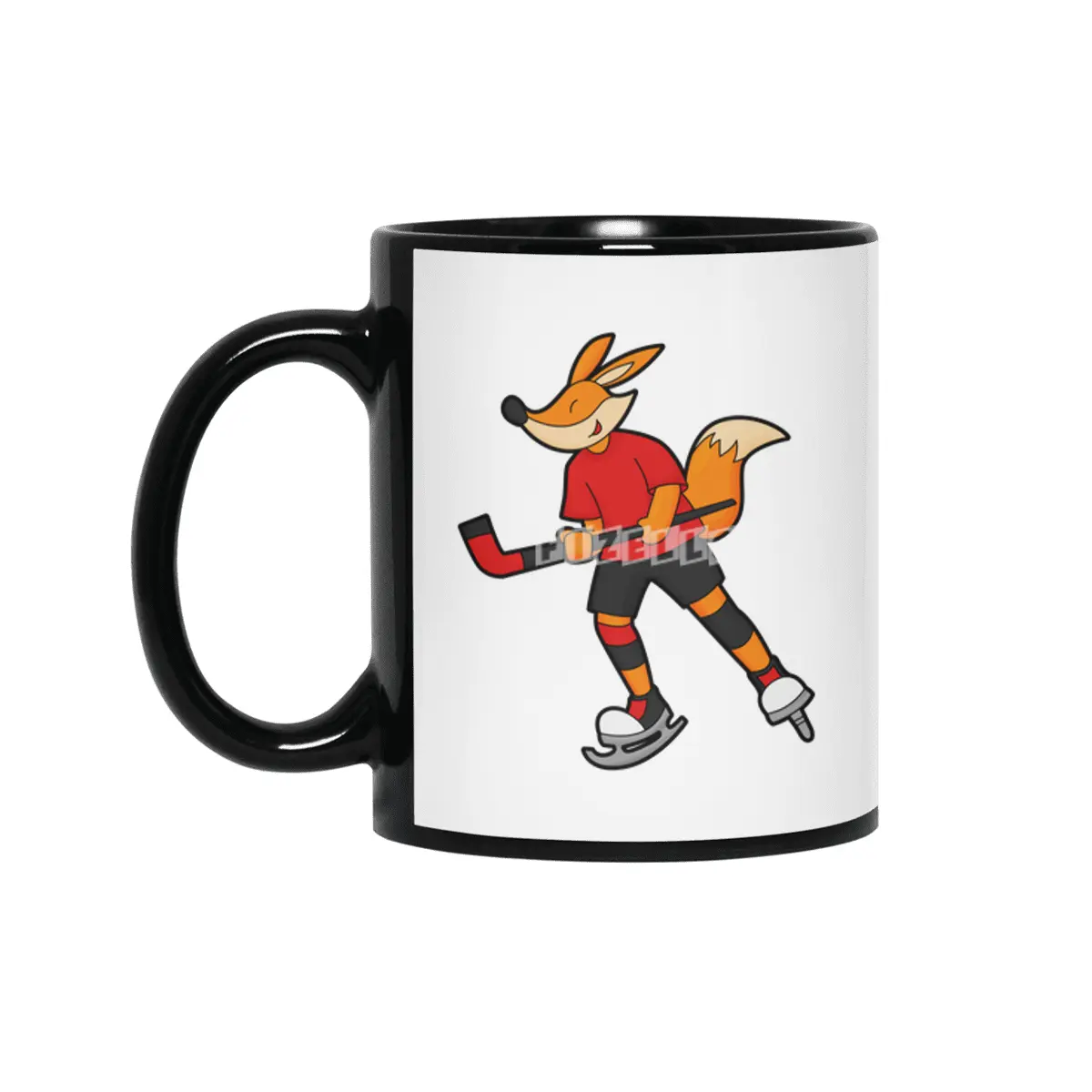 Fox at Ice hockey with Ice hockey stick Siyah Kupa