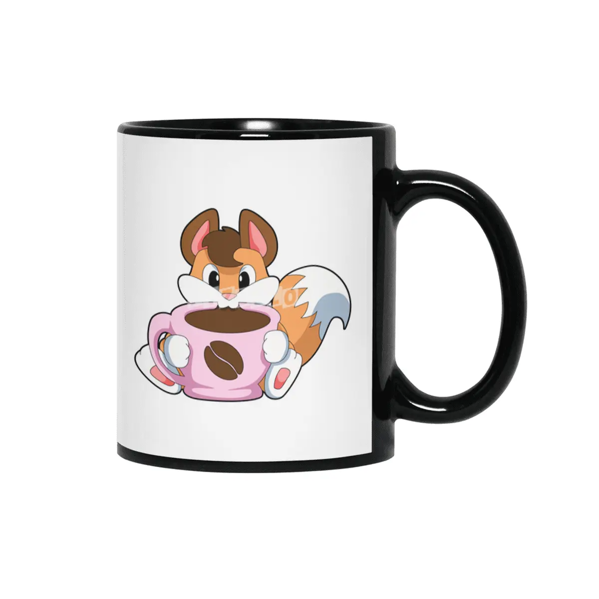 Fox with Cup of Coffee Siyah Kupa